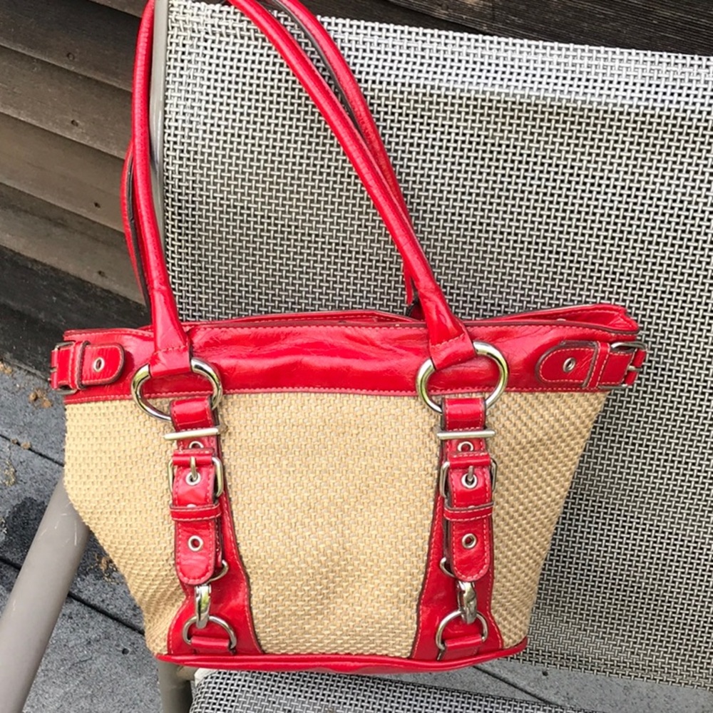 Style &Co straw and red faux leather bag